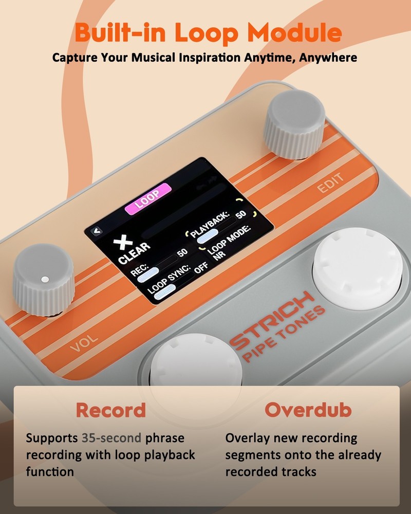 STRICH Pipe Tones Pocket Multi-Effects Processor for Guitar and Bass (Gray)