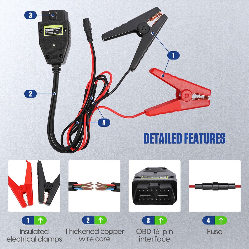 OBD2 ECU Memory Saver Portable Replace Car Battery ECU Emergency Power Cable