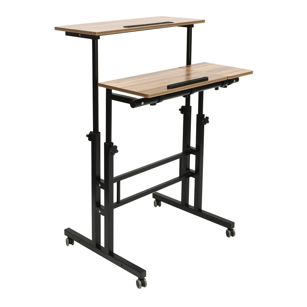 Rolling Laptop Desk Adjustable Height Computer Table Stand up Office Workstation