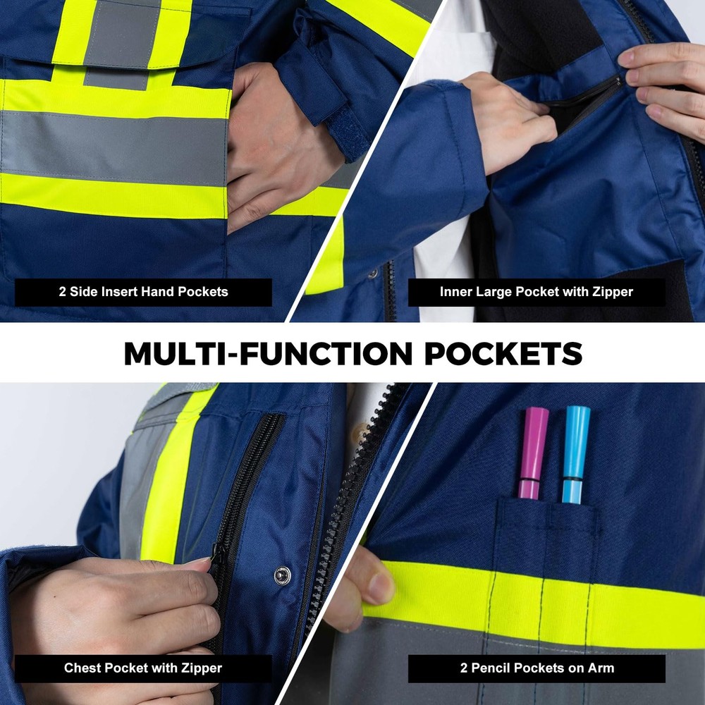 High Visibility Safety Jacket for Men Hi Vis Reflective Construction Work Jac...