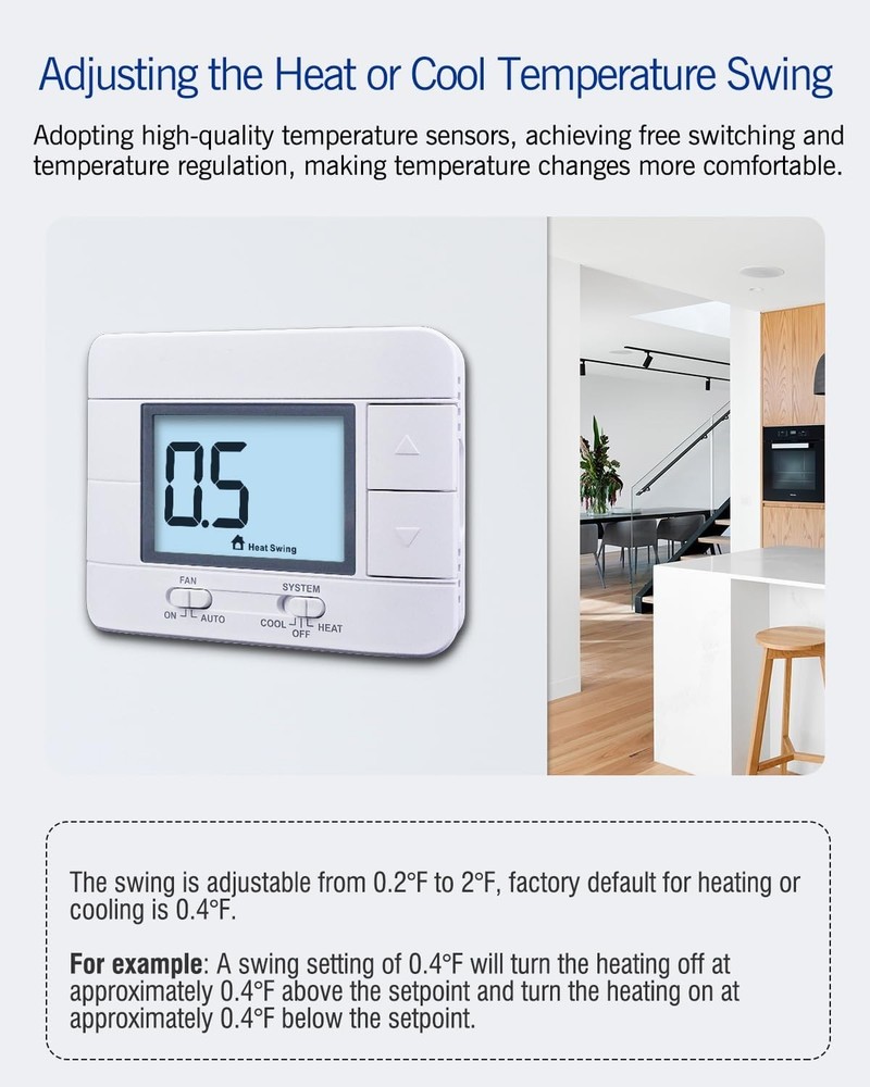 Non-Programmable Thermostat for Home Single-Stage (1H/1C), Temperature Control