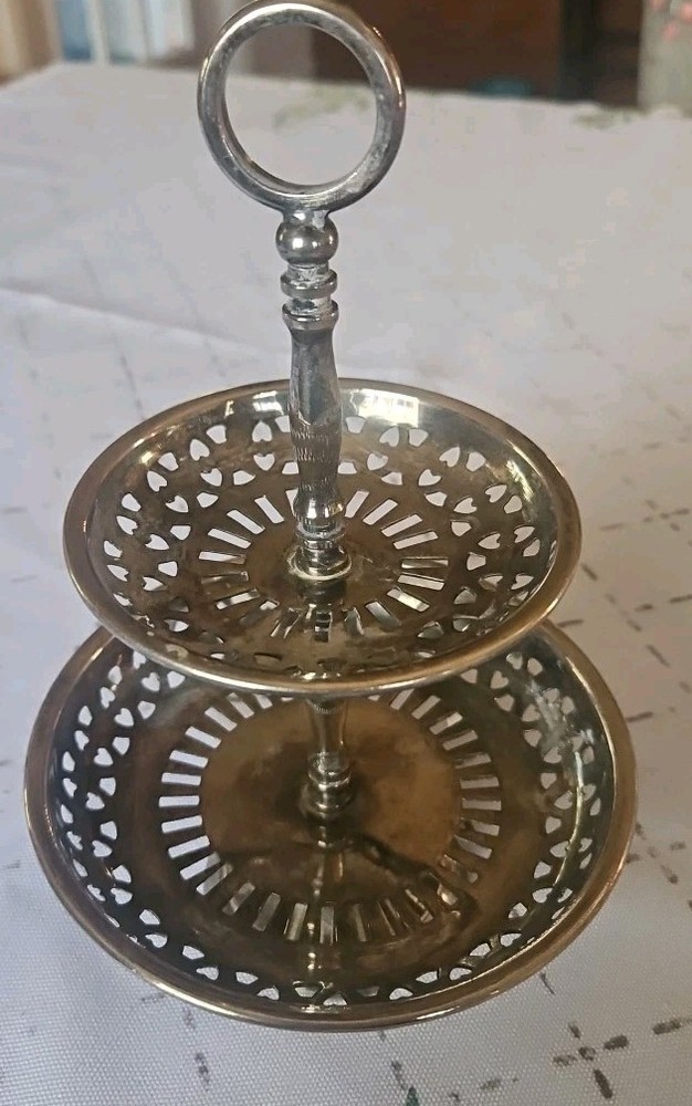 Vtg International Silver Co Silverplated 2 Tier Tidbit Tray Reticulated Small