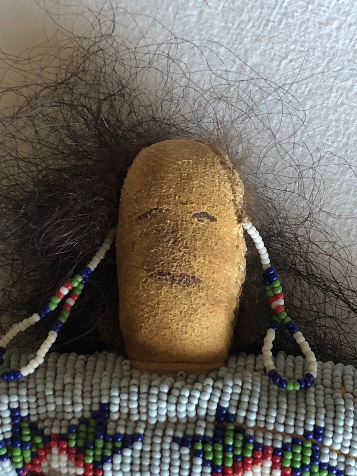 1900s Lakota Native American Handmade, 12” Doll, Finely Beaded, Human Hair