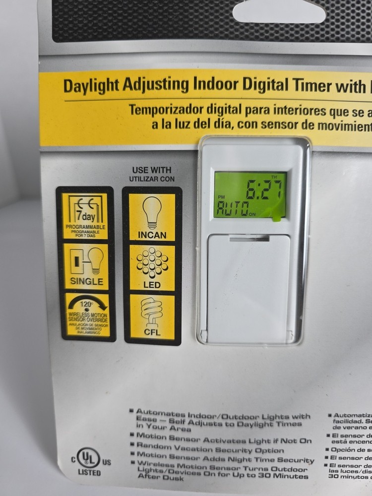 DEFIANT Daylight Adjusting Indoor Digital Timer Motion Sensor 1000015589 **NEW**