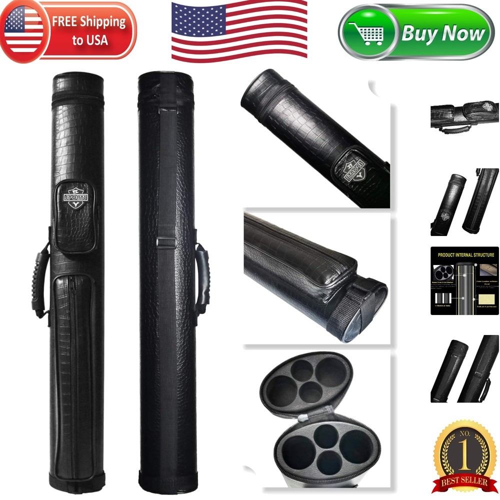 Durable 2x2 Billiard Cue Case with Waterproof PU Leather & Adjustable Strap