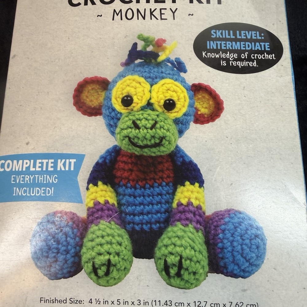 Needle Creations Intermediate Patchwork Monkey Crochet Kit Boho Craft Colorful