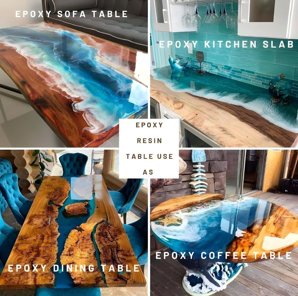 Handmade Live Edge Epoxy Dining Table, Custom Resin River Table