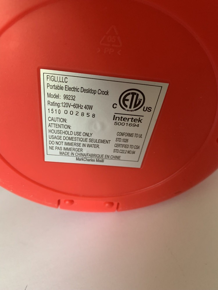 Portable Electric Desktop Crockpot, Intertek, Mark Charles Minilli