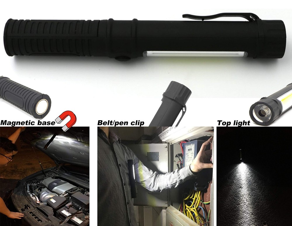 COB LED Work Flashlight with Magnetic Base and Clip Multi-Function Pocket Pen...