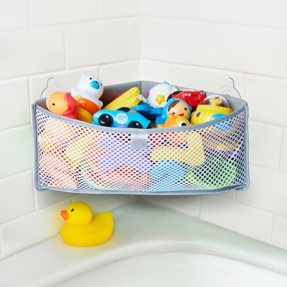 Bathroom Toy Organizer Corner Grey, Space Saving Shelf
