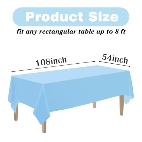 6PCS Plastic Tablecloths 54 x 108 Inch, Rectangle (6 Pack) Light Blue