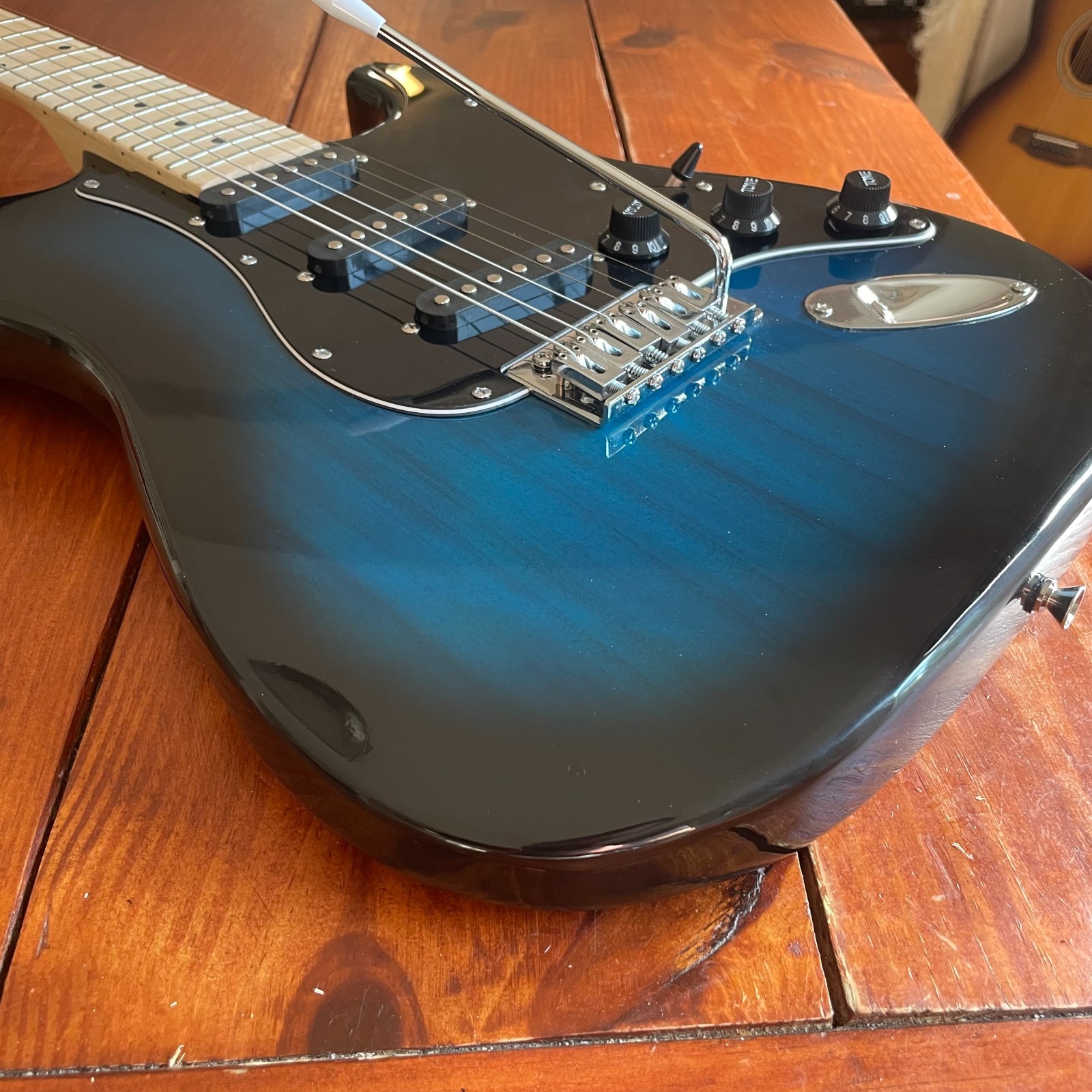 Full-Size Dark Blue Strat Style Electric Guitar Package with Gig Bag and More