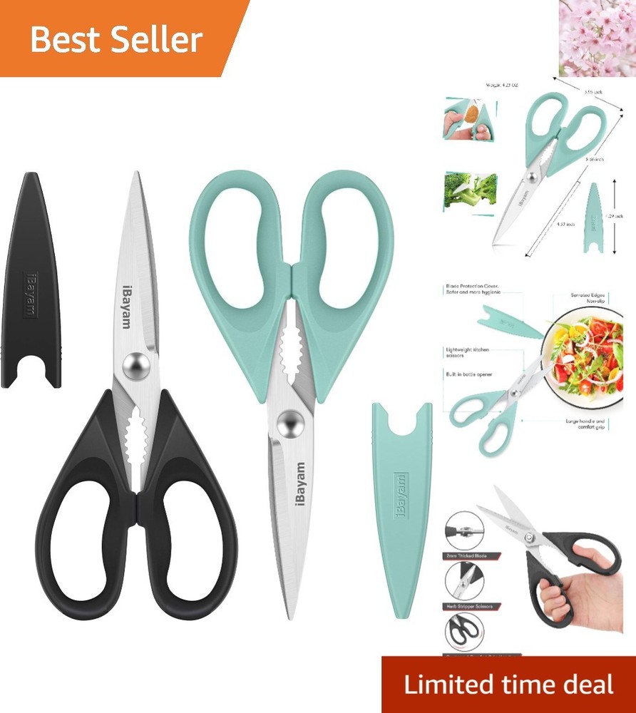 Versatile Stainless Steel Kitchen Scissors - 2-Pack with Protective Sheaths