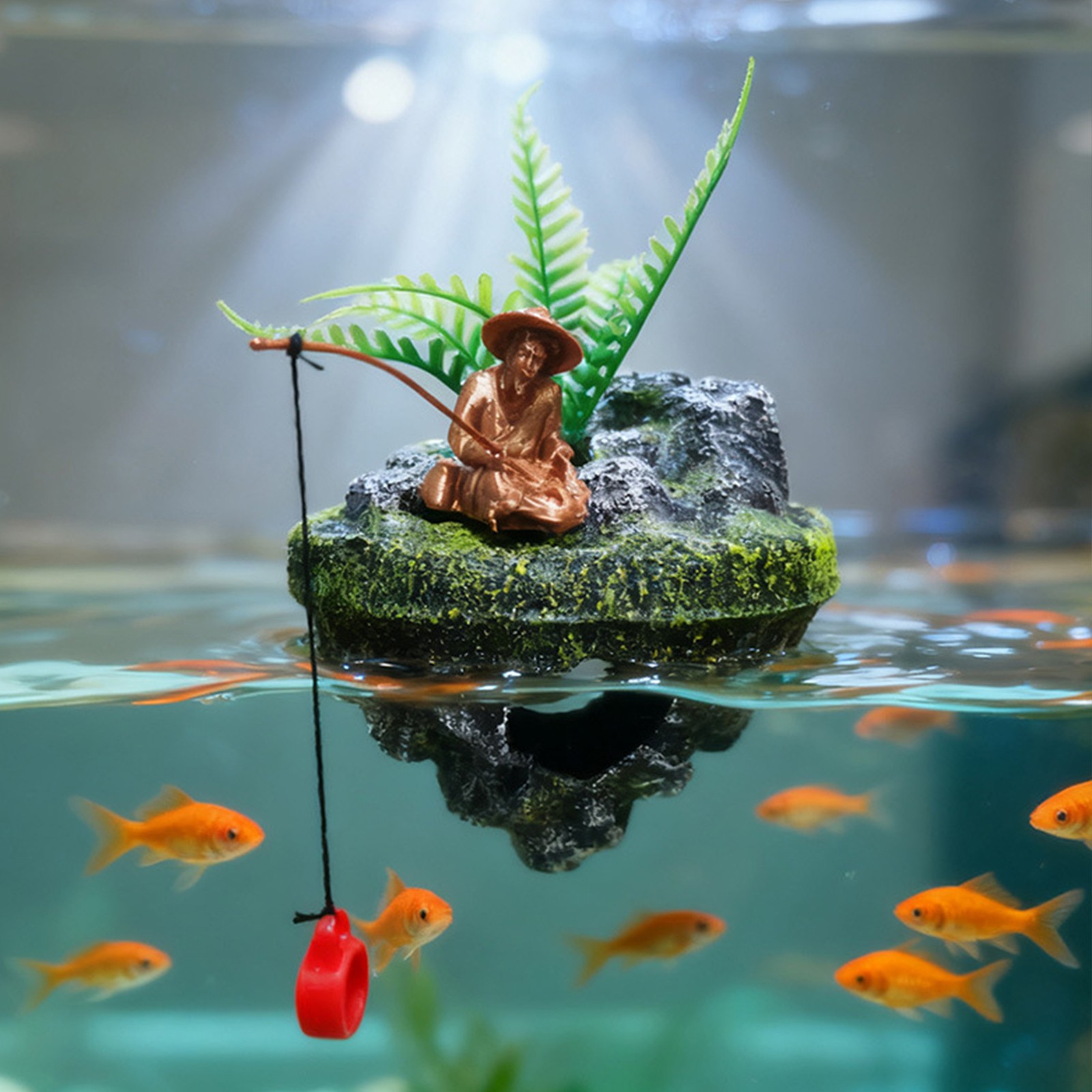 Aquarium Decorations Resin Realistic Small Floating Fisherman Island Fish