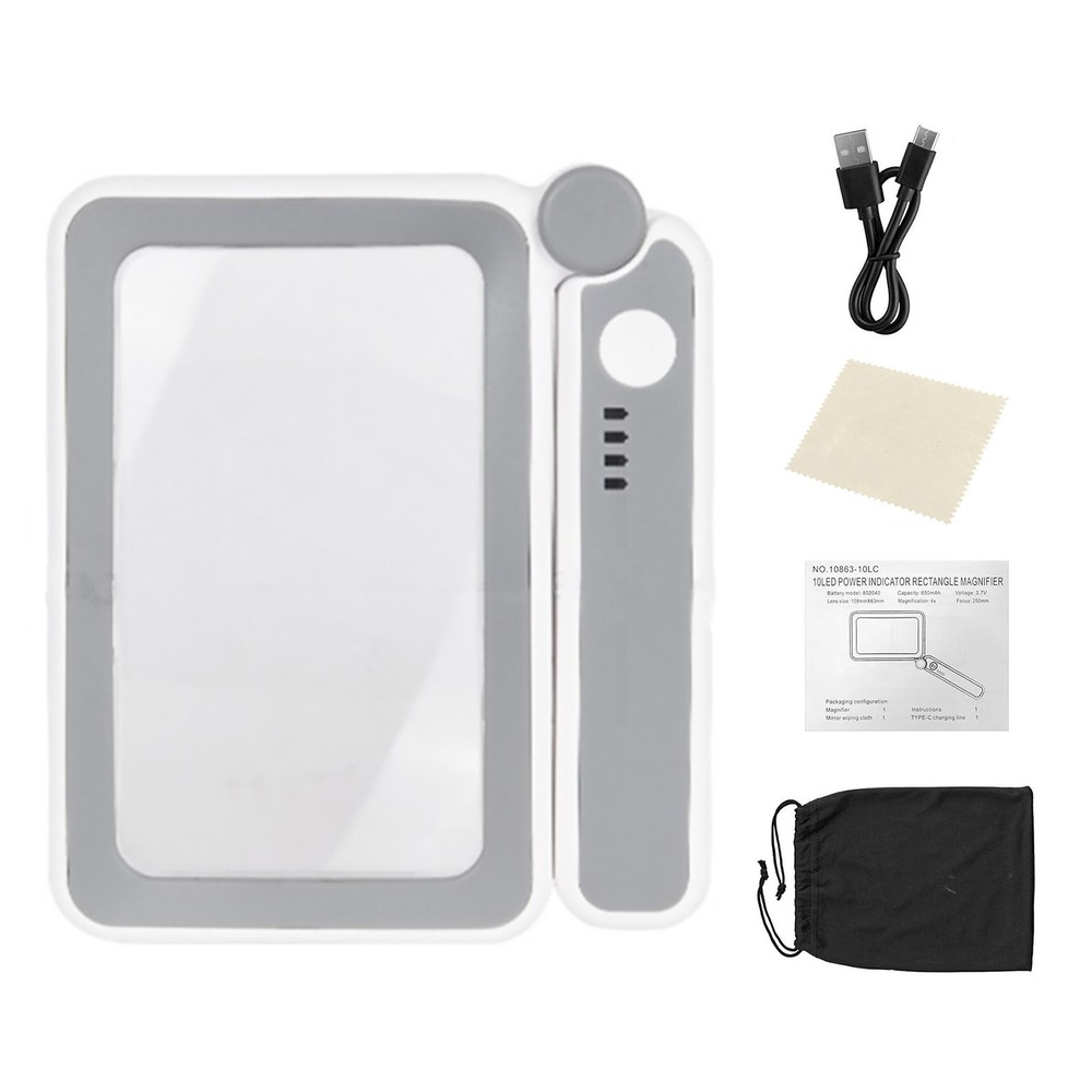 Rechargeable Rectangular Magnifier 4x 10 Led Light Touch Control For Needlework