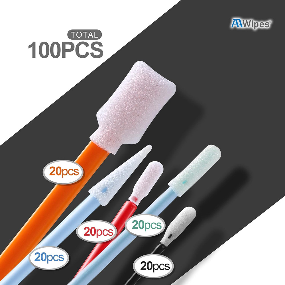 Cleanroom Foam Tip Swab Set (5 Colors & Styles, 100 Pack) - Assorted Multi-Use C