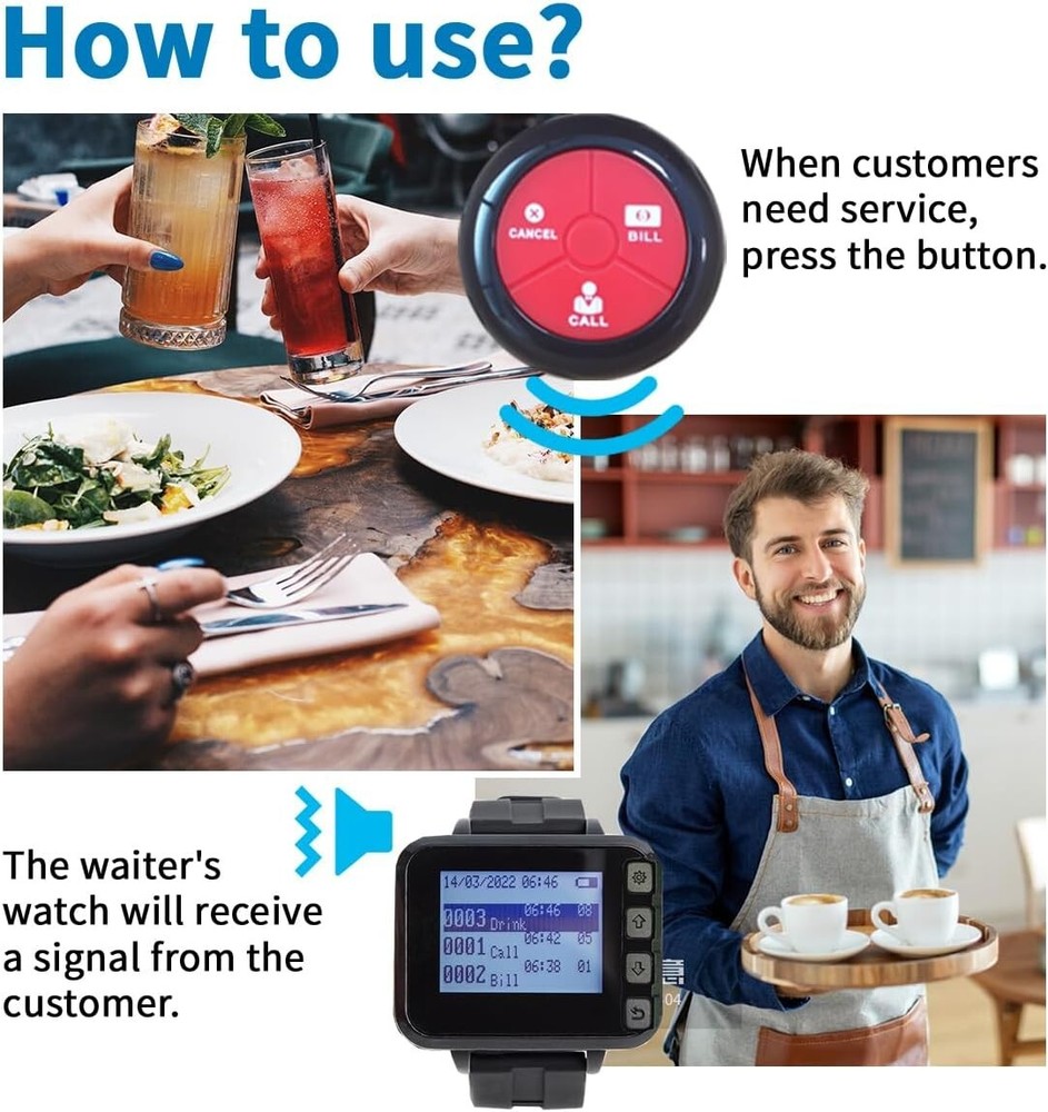 Restaurant Pagers for Servers Wireless Waiter Call system Waterproof