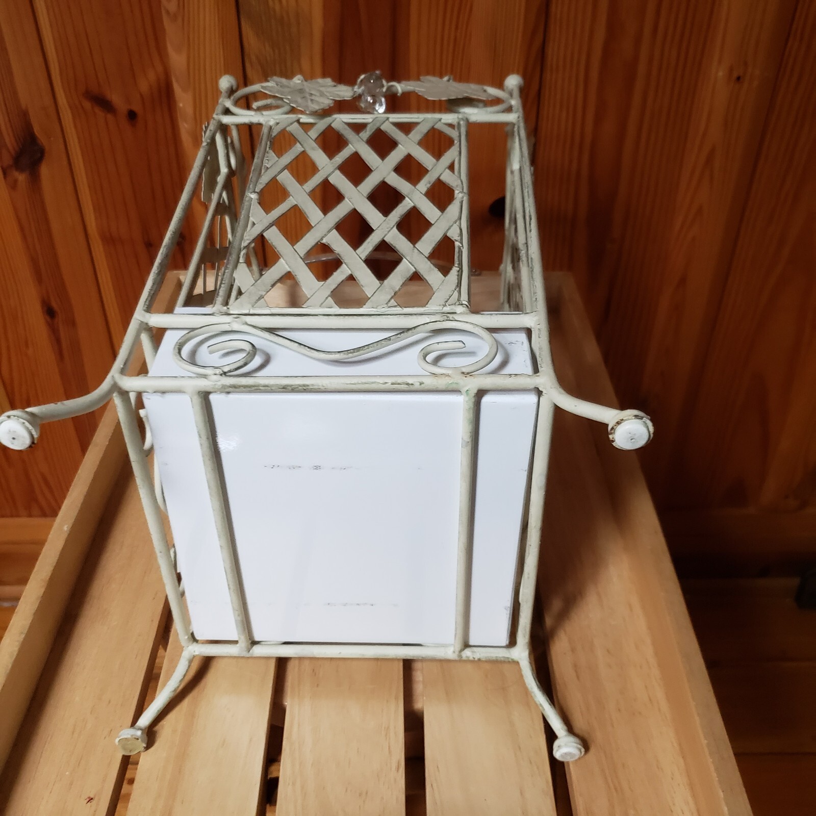 Vtg Umbrella/Walking Stick Cane Holder/Stand Beige Metal Design 16.5" W/Tray