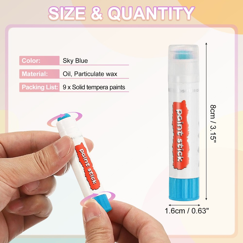 Solid Tempera Paints, 9 Pcs Washable Paint Sticks Paint Pens, Sky Blue