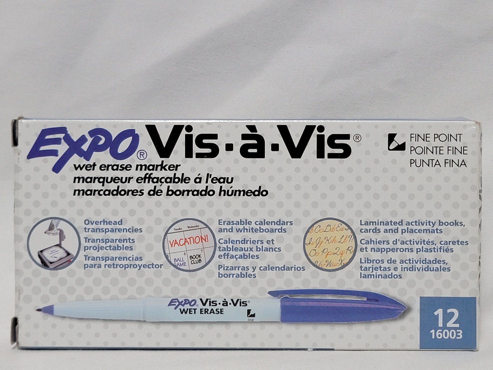 2 Boxes of Blue Expo Vis-a-Vis Wet Erase Markers 24 X Fine Point Pens # 16003
