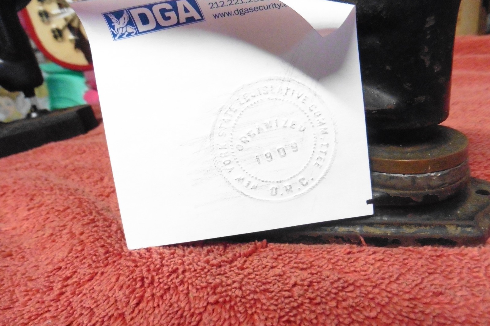 Antique corporate stamp 1909 seal New York state Legislative Committee OMC