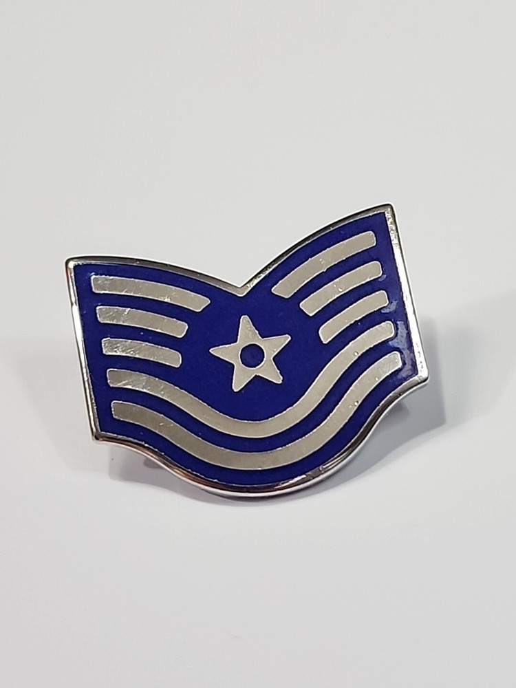 US Air Force Technical Sergeant E-5 Chevron Insignia Lapel Pin G-23 on Back
