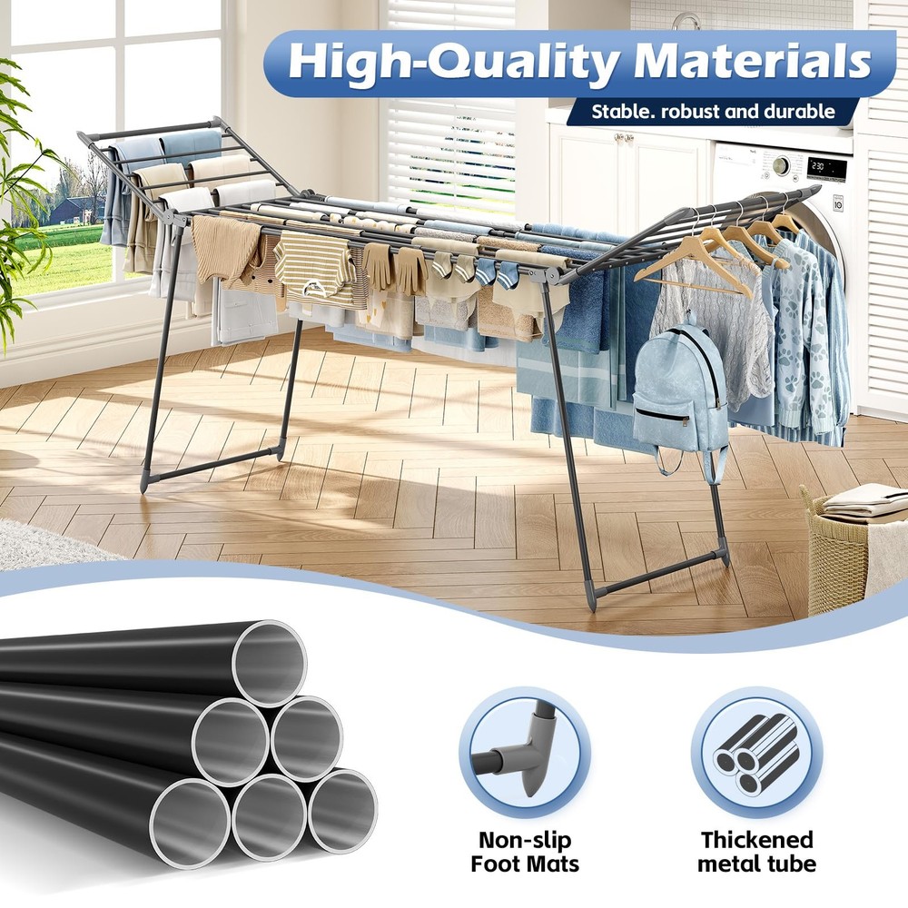 Clothes Drying Rack Foldable, Large Drying Rack Clothing Retractable, Metal C...