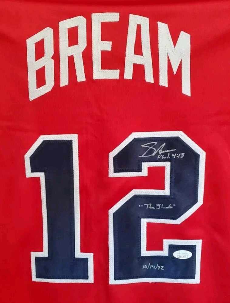 NICE Autographed Braves Sid Bream Custom Jersey Baseball JSA The Slide 10/14/92