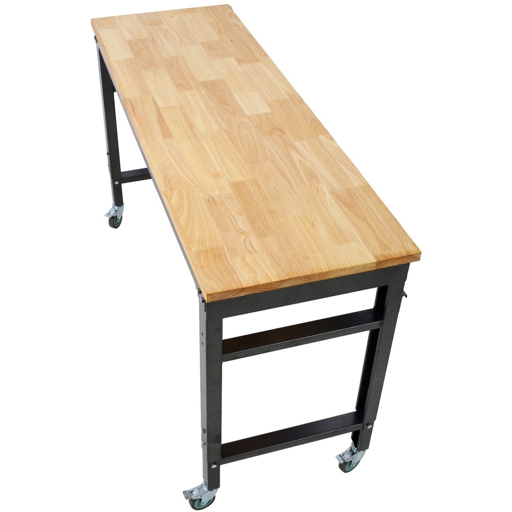 60" Garage Rolling Workbench Adjustable Height Metal Tool Bench Black