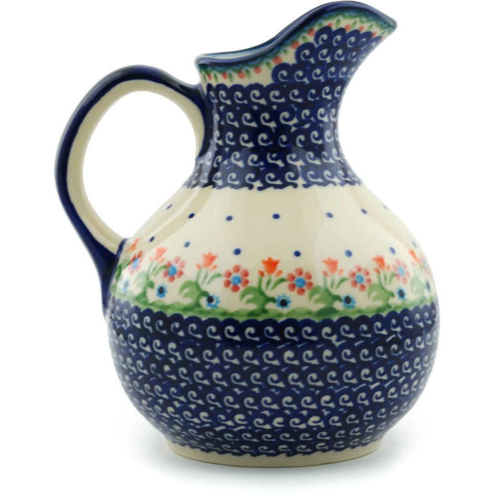Polish Pottery Pitcher 5 Cup Spring Flowers