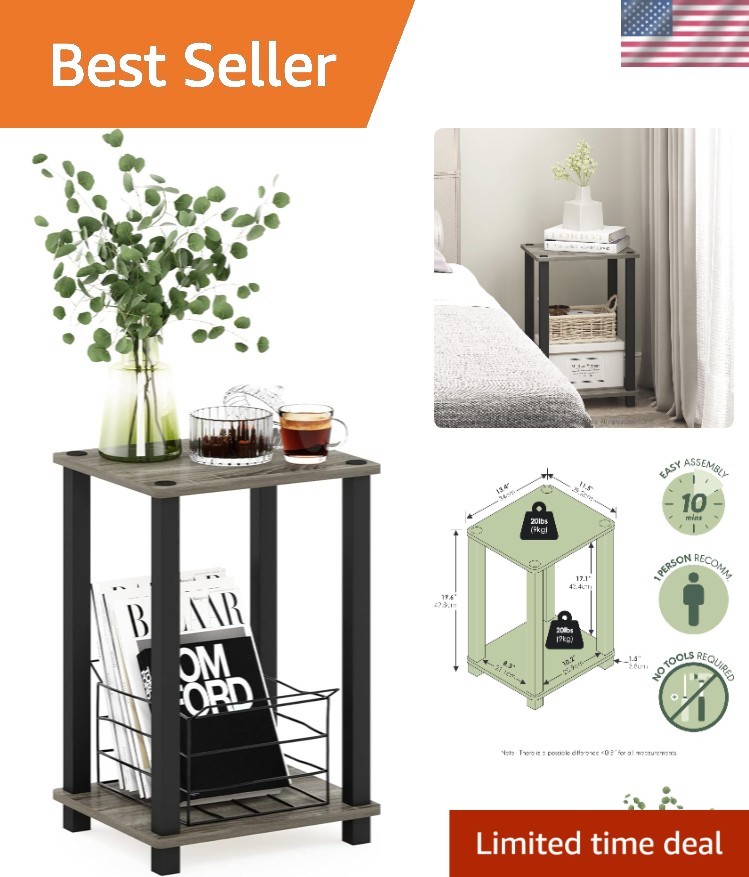 Functional French Oak Grey Side Table | Easy Assembly 1-Tier Design