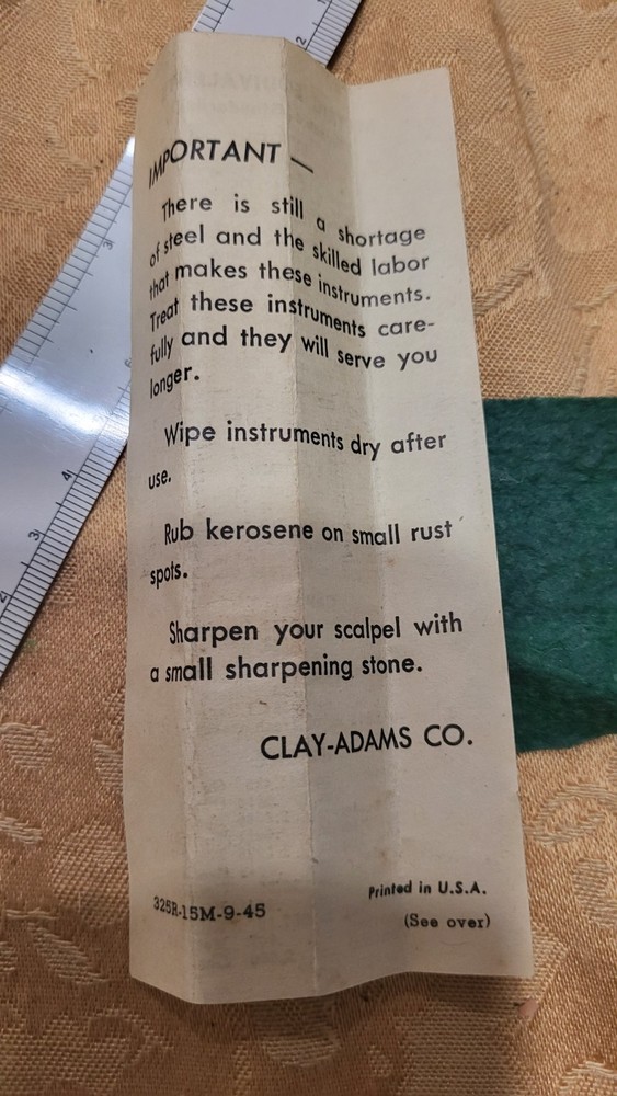 WWII Era Clay-Adams Dissection Kit w/ Tools Ruler & 1945 Insert Complete