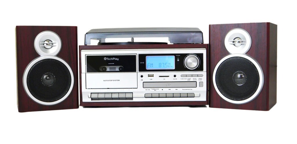 TECHPLAY ODC128BT WOOD BLUETOOTH SHELF STEREO SYSTEM & RECORD PLAYER CD CASSETTE