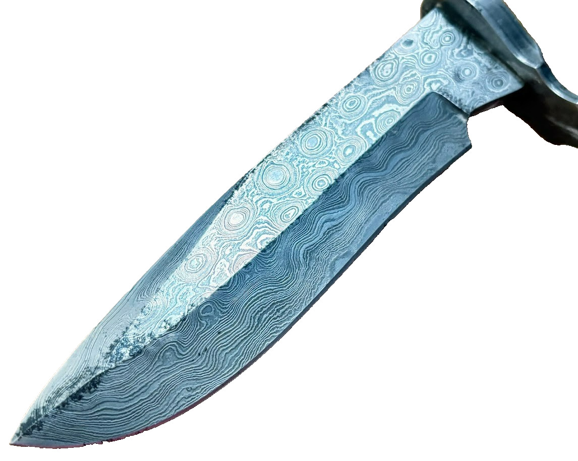 Damascus Blade 11" Bowie Knife with Leather Sheath Wood Handle Knives