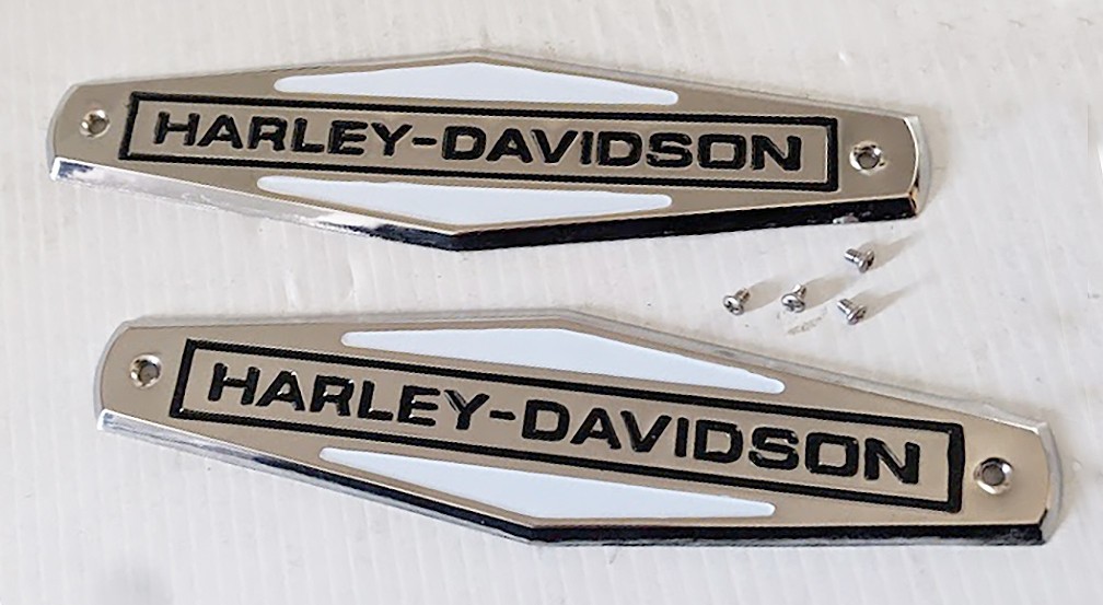 OE style Gas Tank EMBLEMS with SCREWS for 1966 - 1971 Harley Twin Models