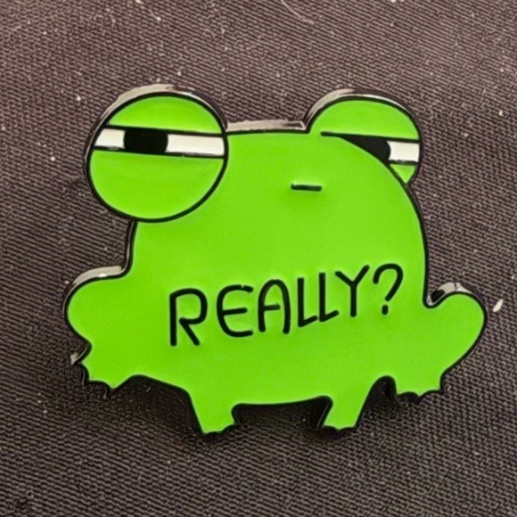 Green Frog “really?” Enamel Pin