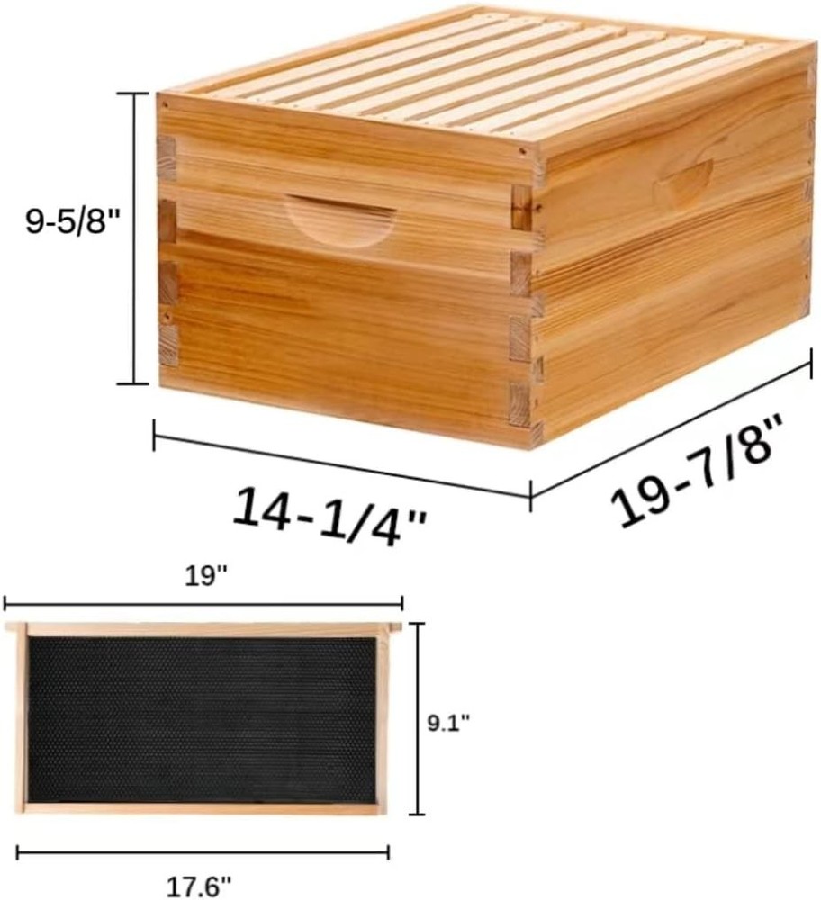 8-Frame Beehive Box Langstroth Deep Brood Box Dipped in 100% Beeswax Includes...