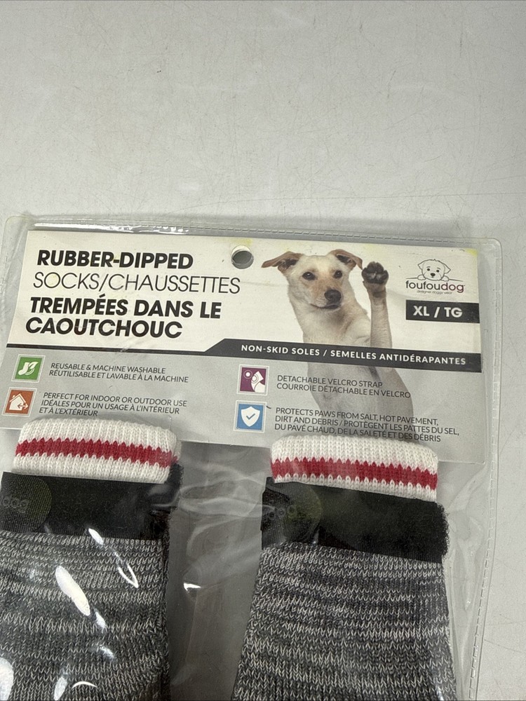FouFou Dog Rubber Dipped Socks, X Large, Gray