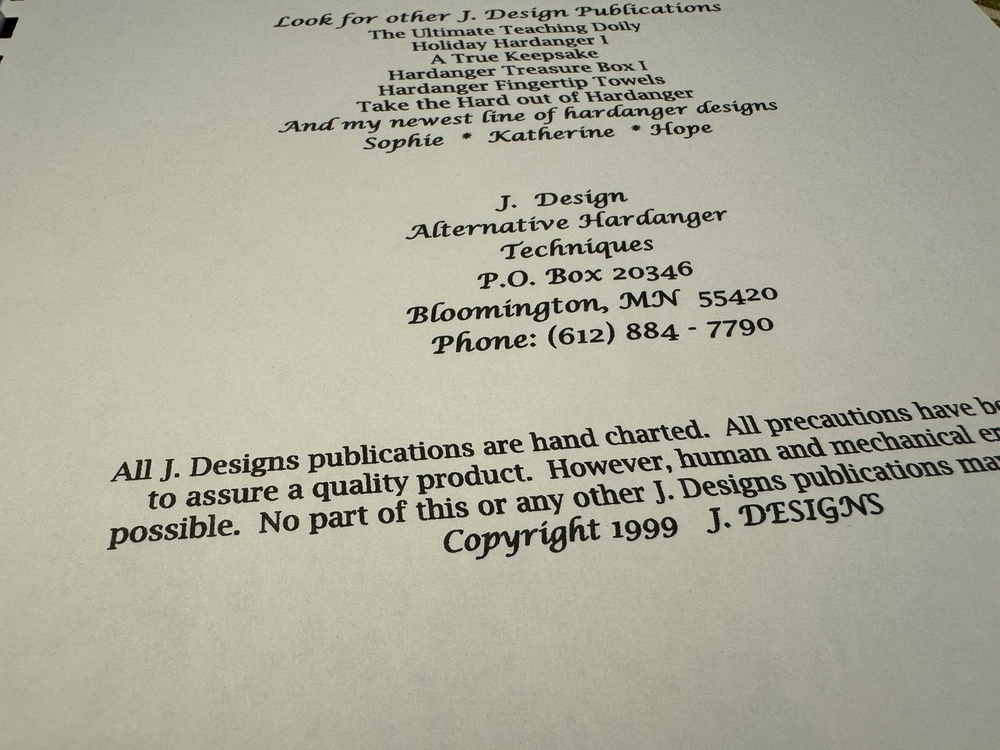 J DESIGNS Hope Alternative Hardanger Techniques Booklet Pattern by Julie