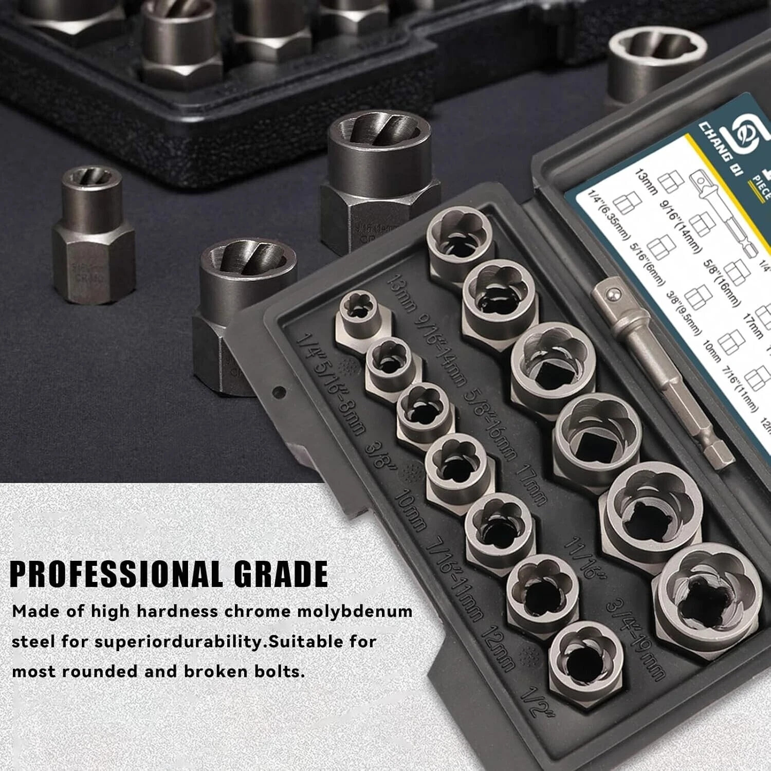 14PCS Impact Bolt Extractor Set Nut Remover Stripped Extraction Socket Tools