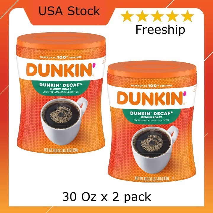 Dunkin’ Decaf Medium Roast Ground Coffee, 30 oz x 2 pack