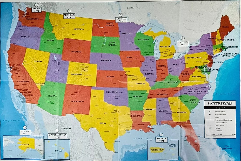 TWO (2)  Wall Map 39.4" x 27.5" State Capitals Cities State Teaching Tree
