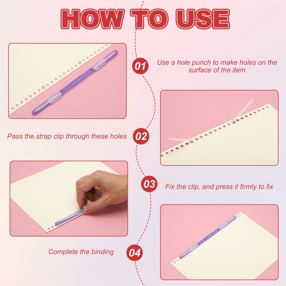 20Pcs Loose-Leaf Paper Binding Clamps, Pink Plastic Paper Organizer