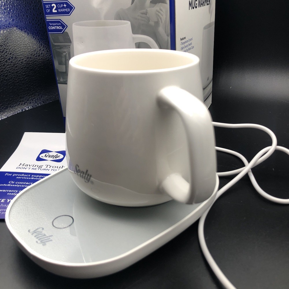 Sealy Coffee Mug+Mug/Cup Warmer 2Pc Set, USB Power, Temp Control, Gravity Switch