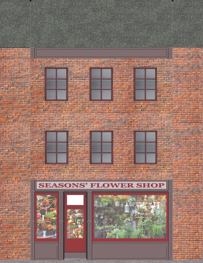 10 Strorefront Flat Buildings for Backgrounds for O Scale Train Layout