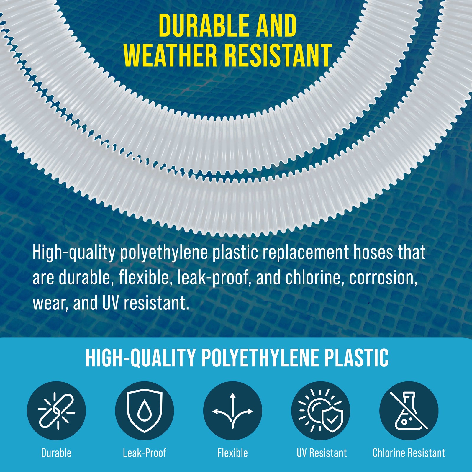 3 Pack of White Above Ground Pool Hose Replacement 1.5" Diameter x 59" Long