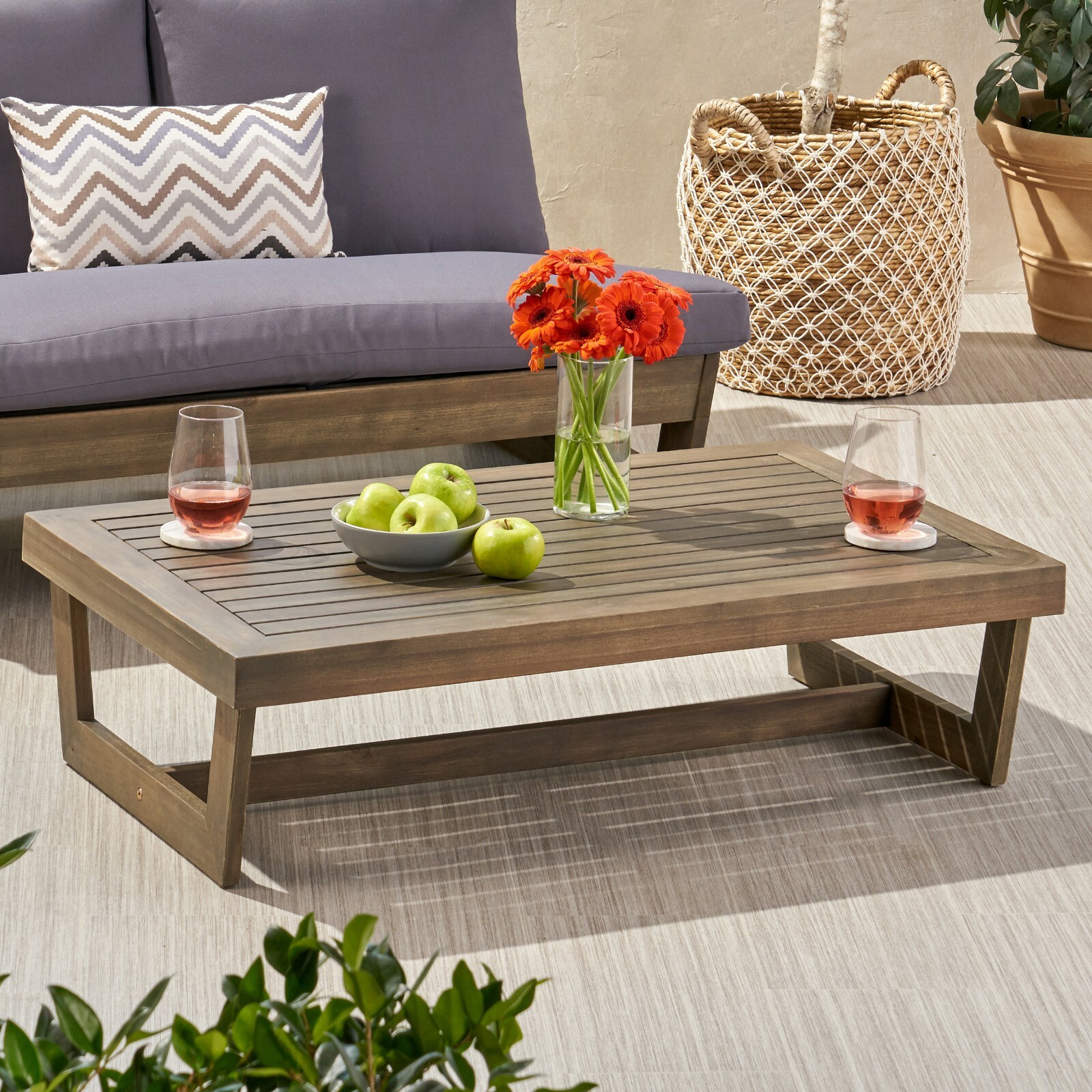 Outdoor Acacia Wood Slat Top Coffee Table