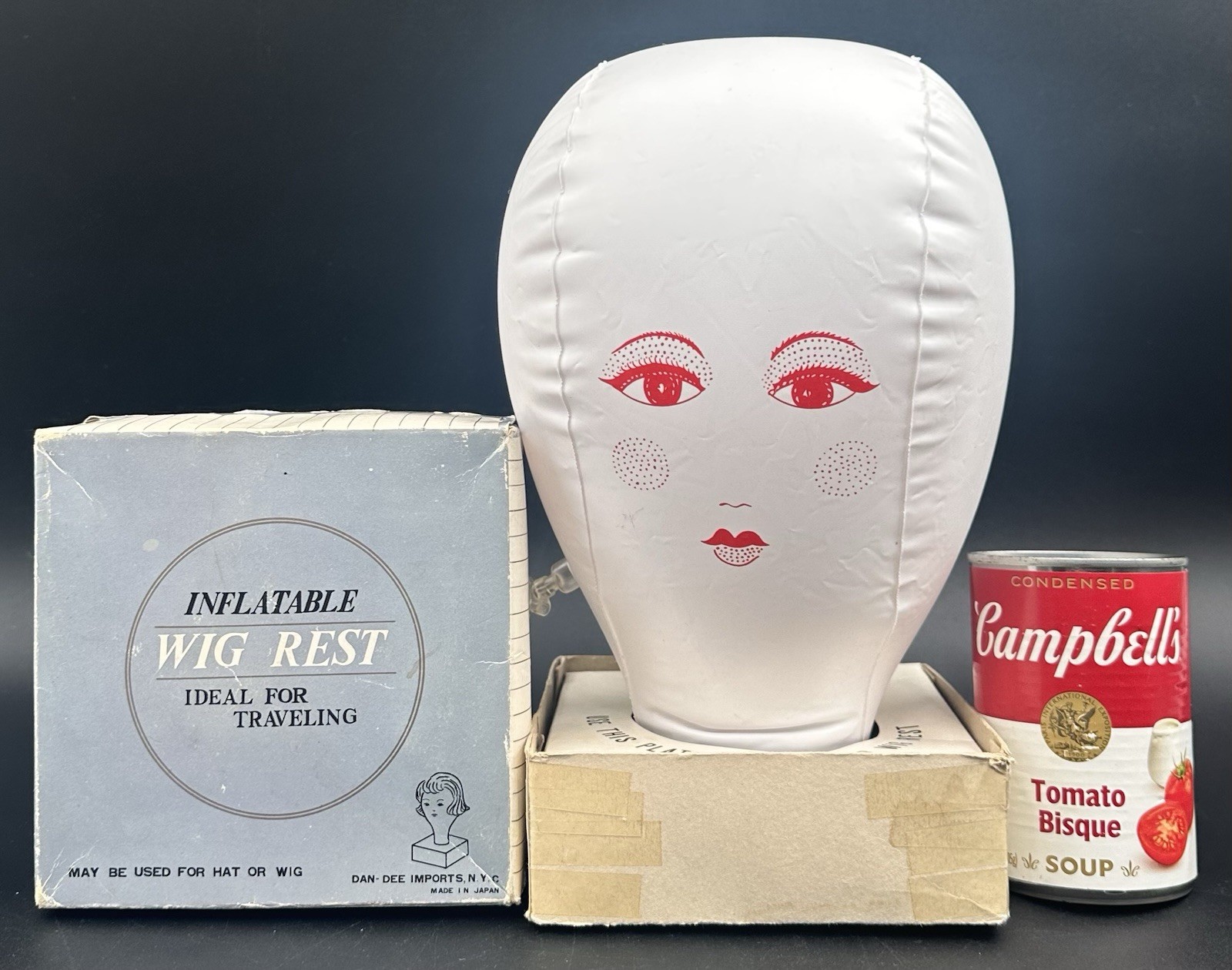 Vintage Inflatable Mannequin Woman Head Blow Up Wig Hat Rest Stand Dan Dee Japan