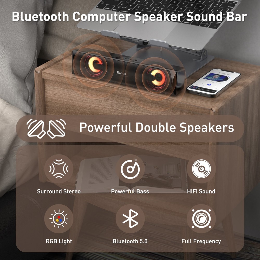 Computer Speaker Bluetooth Game Sound Bar Audio Wireless USB Wired HiFi Stereo