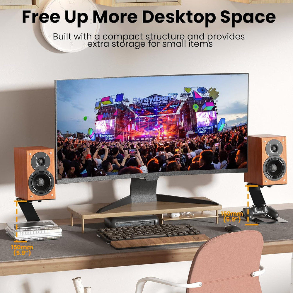 Desktop Speaker Stands Pair, Speaker Riser for Most Small & Medium Bookshelf Spe